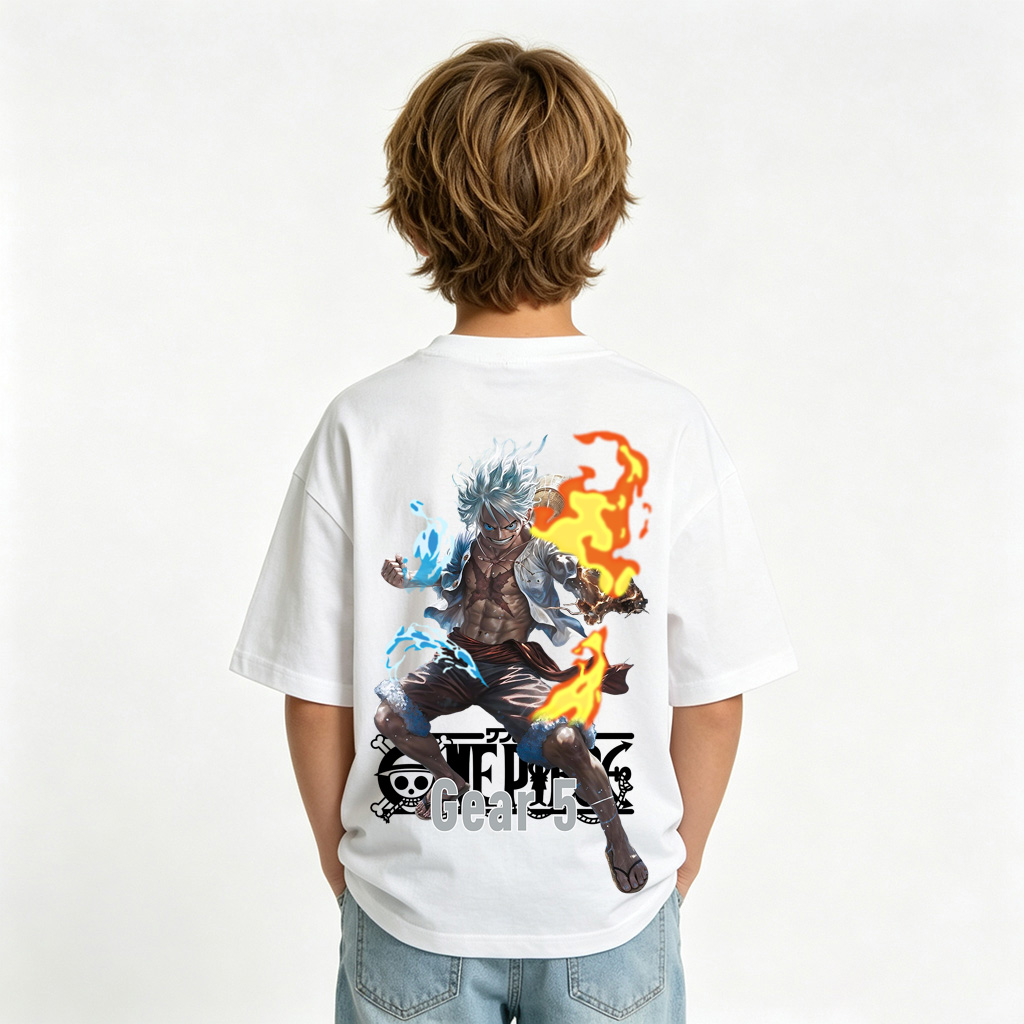 One Piece Anime Graphic T-Shirt for Gear 5 Luffy Kids Cartoon Print Cotton Tee