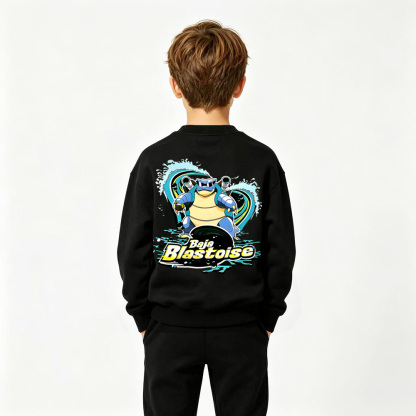 Pokémon Anime Graphic Crewneck Sweatshirt for Blastoise Kids Cartoon Print Cotton Tee