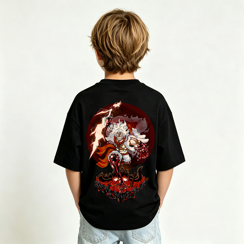 One Piece Anime Graphic T-Shirt for Gear 5 Luffy Kids Cartoon Print Cotton Tee