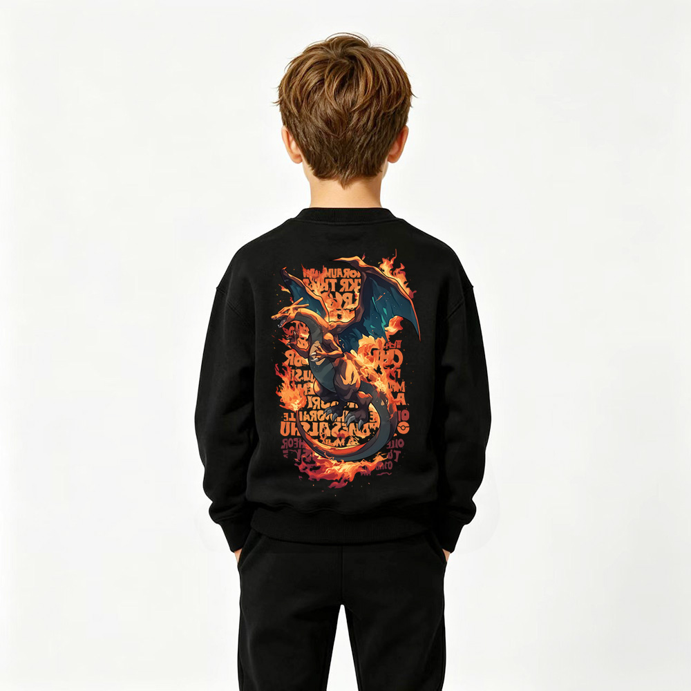 Pokémon Anime Graphic Crewneck Sweatshirt for Charizard Kids Cartoon Print Cotton Tee