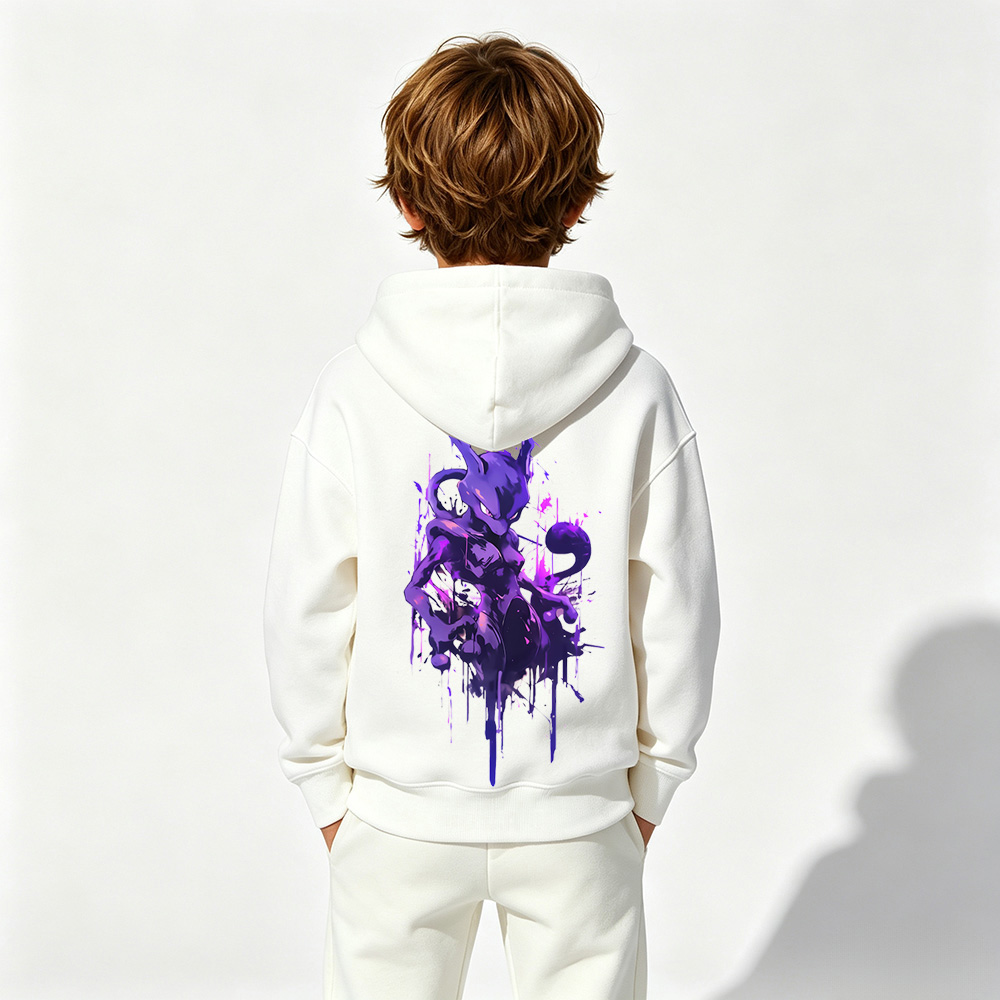 Pokémon Anime Graphic Hoodie for Mewtwo Kids Cartoon Print Cotton Tee