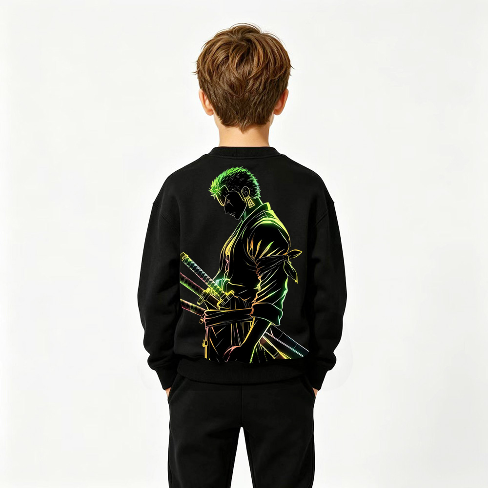 One Piece Anime Graphic Crewneck Sweatshirt for Zoro Kids Cartoon Print Cotton Tee