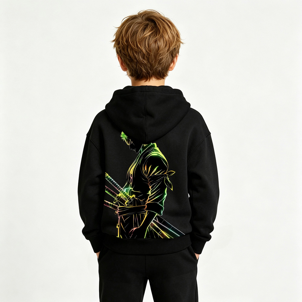 One Piece Anime Graphic Hoodie for Zoro Kids Cartoon Print Cotton Tee