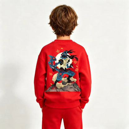 Pokémon Lucario Anime Graphic Crewneck Sweatshirt for Kids Cartoon Print Cotton Tee