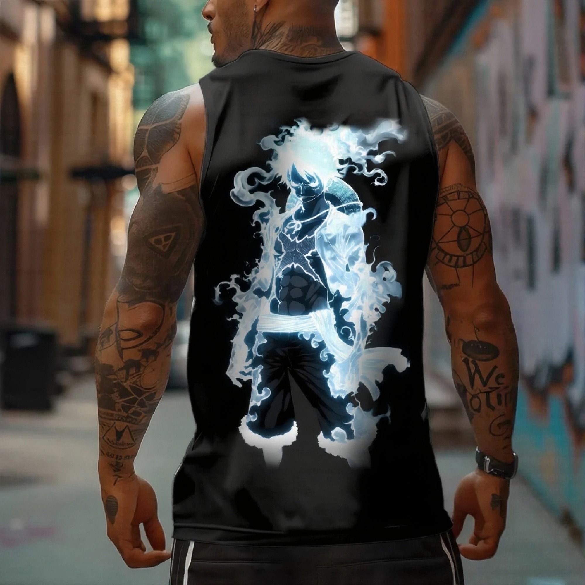 Oversized Anime Print Gym Tank Top