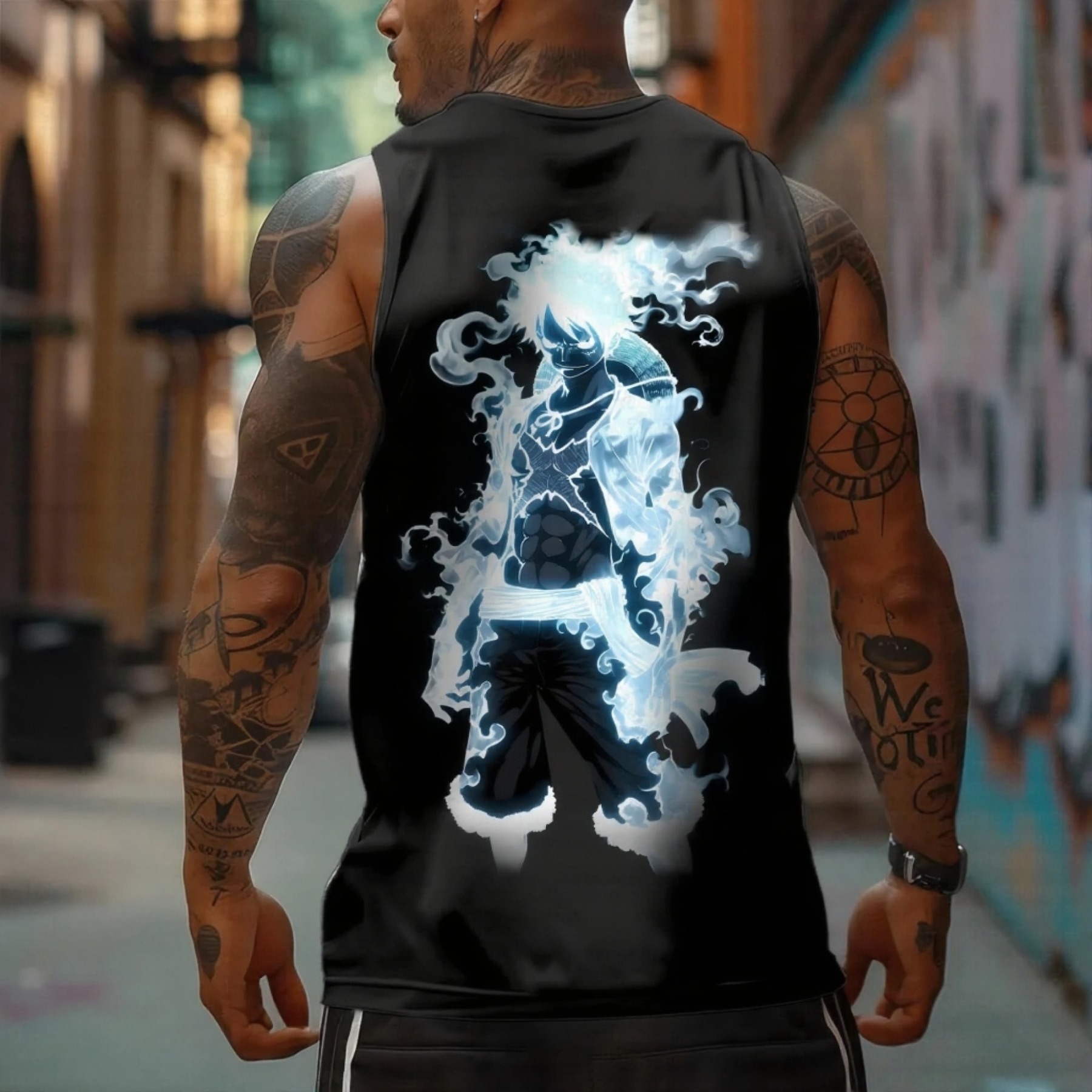 Oversized Anime Print Gym Tank Top