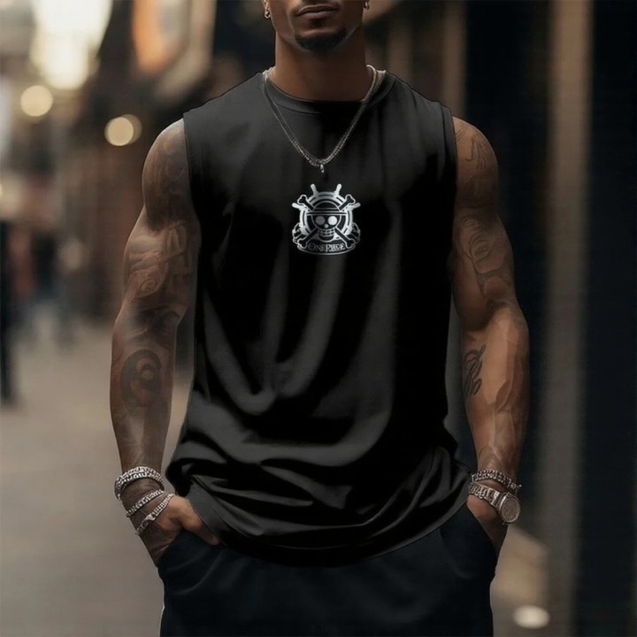 Oversized Anime Print Gym Tank Top