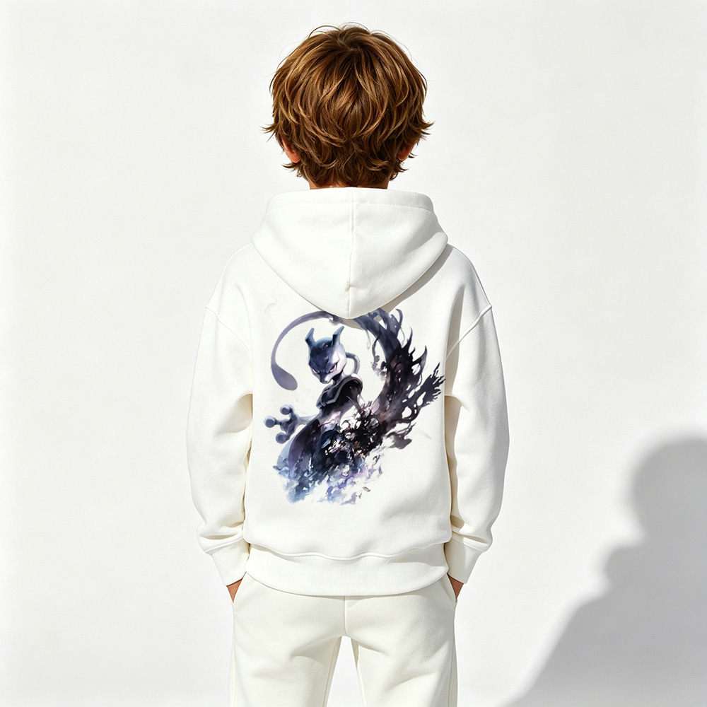 Pokémon Anime Graphic Hoodie for Mewtwo Kids Cartoon Print Cotton Tee