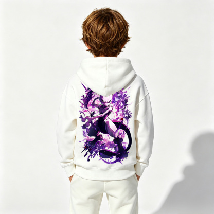 Pokémon Anime Graphic Hoodie for Mewtwo Kids Cartoon Print Cotton Tee
