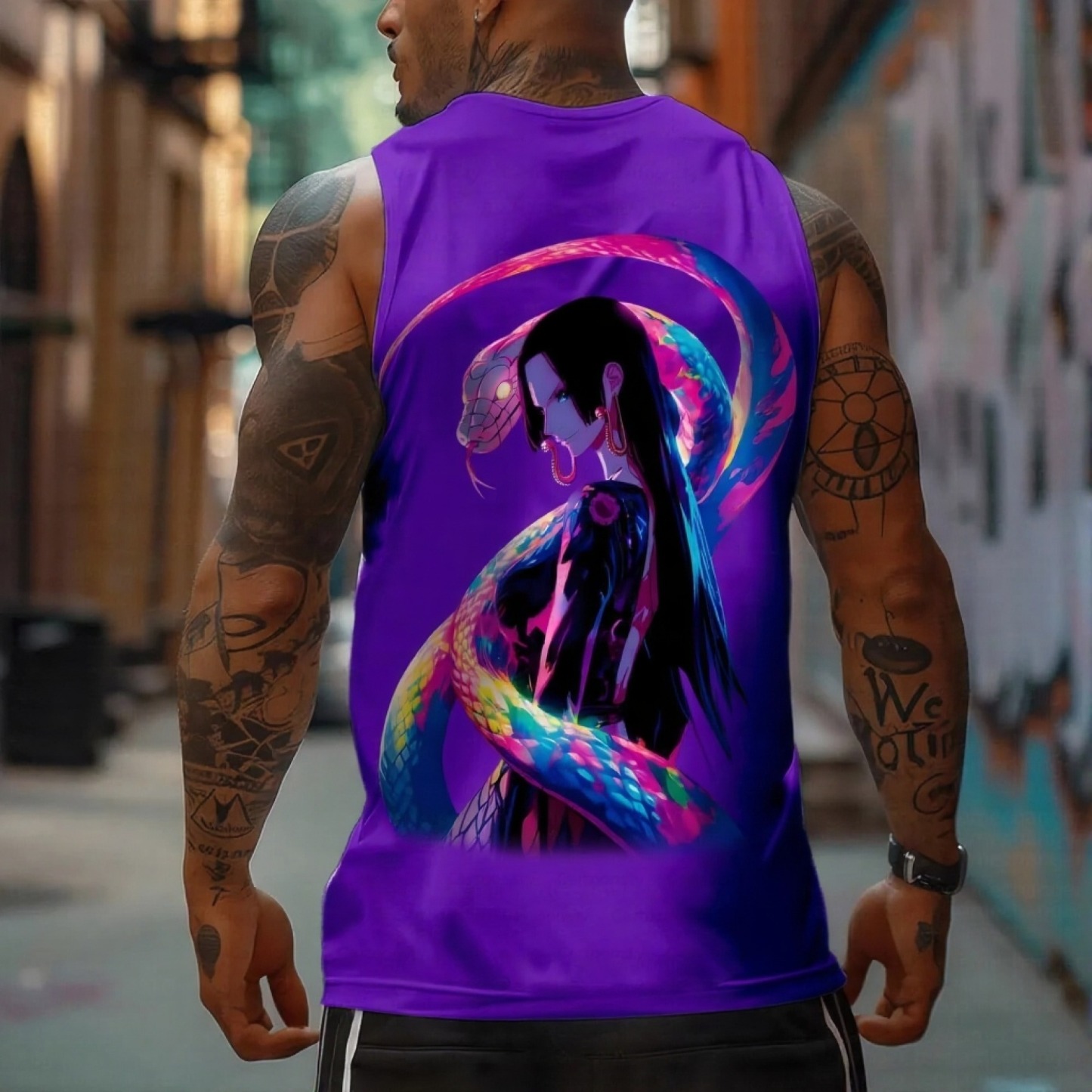Oversized Anime Print Gym Tank Top