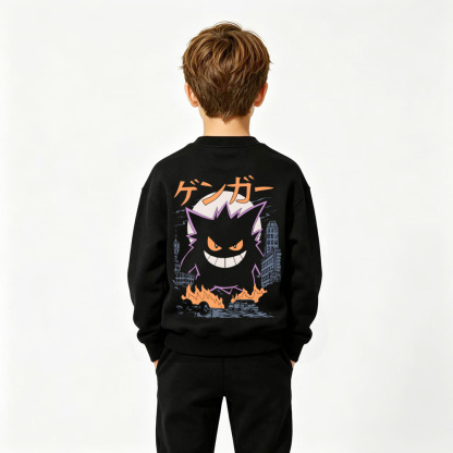 Pokémon Anime Graphic Crewneck Sweatshirt for Gengar Kids Cartoon Print Cotton Tee