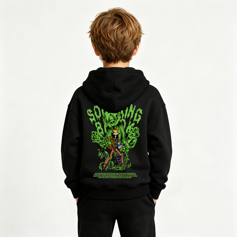 One Piece Anime Graphic Hoodie for Soul King Brook Kids Cartoon Print Cotton Tee