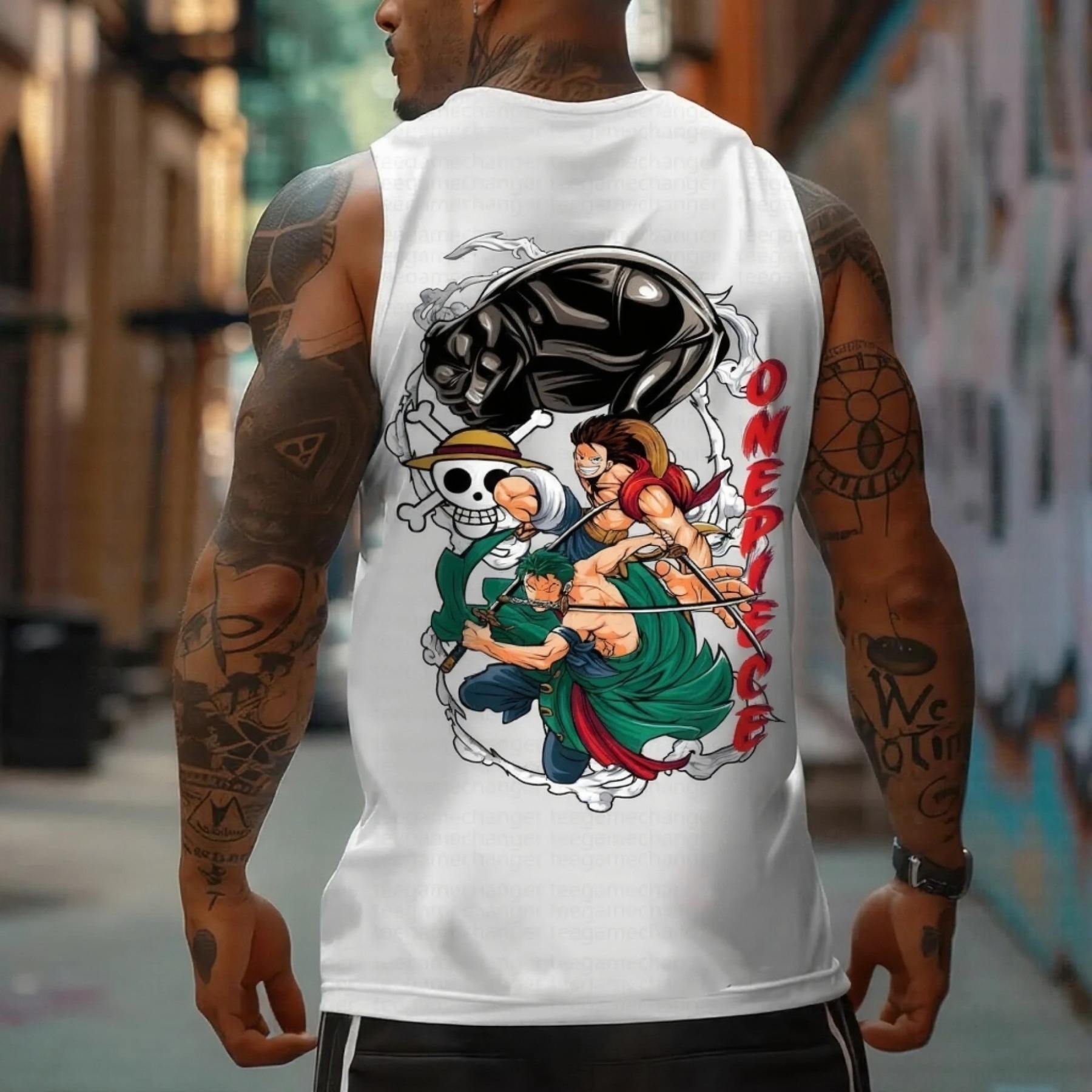 Oversized Anime Print Gym Tank Top