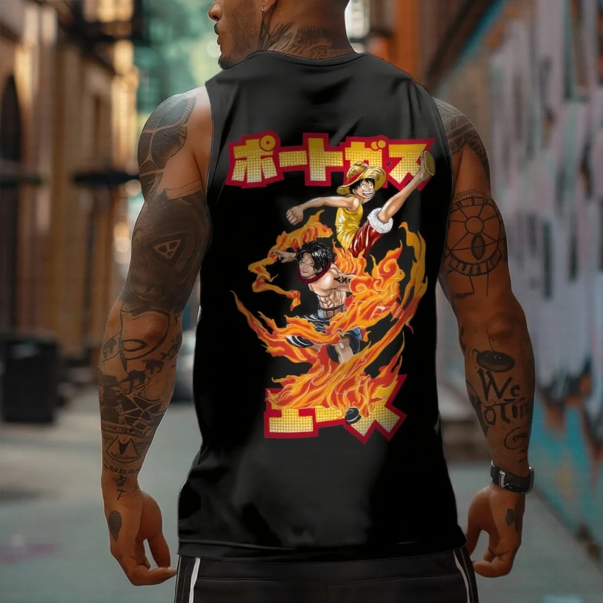Oversized Anime Print Gym Tank Top
