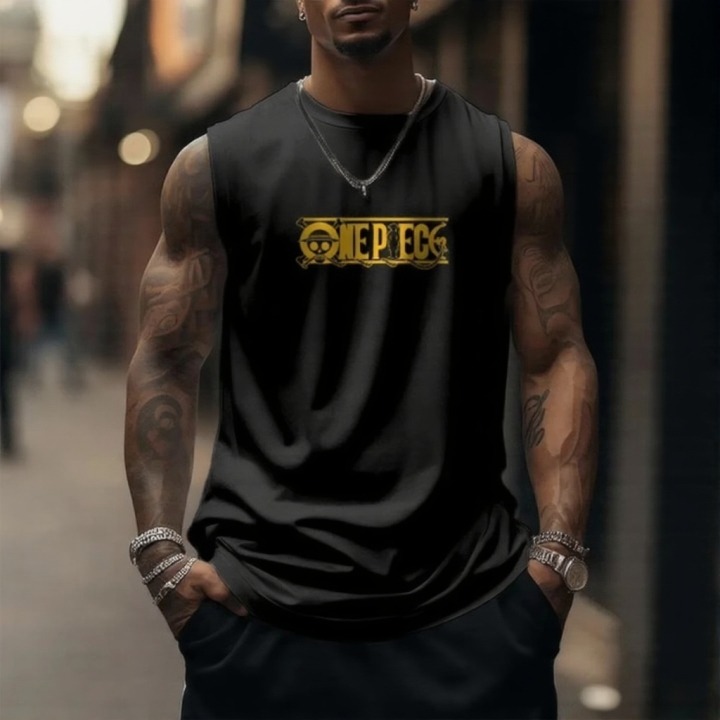 Oversized Anime Print Gym Tank Top