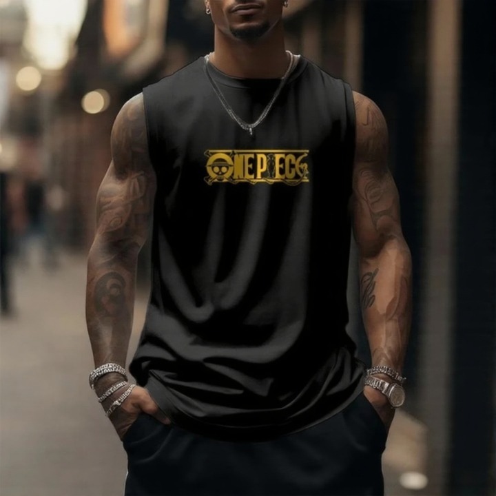 Oversized Anime Print Gym Tank Top