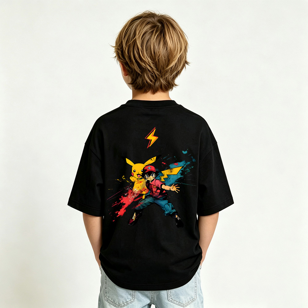 Pokémon Ash Ketchum Pikachu Anime Graphic T-Shirt for Kids Cartoon Print Cotton Tee