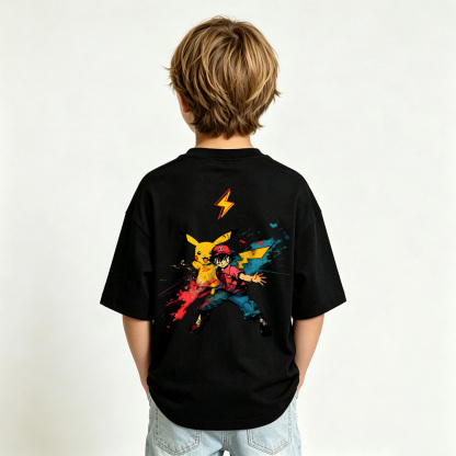 Pokémon Ash Ketchum Pikachu Anime Graphic T-Shirt for Kids Cartoon Print Cotton Tee