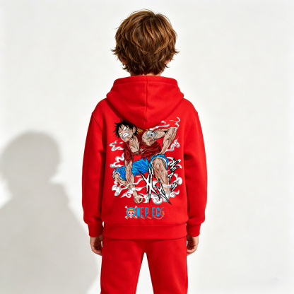 One Piece Luffy Anime Graphic Hoodie for Kids Cartoon Print Cotton Tee