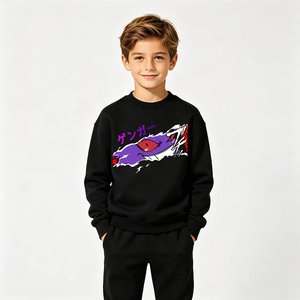 Pokémon Gengar Anime Graphic Crewneck Sweatshirt for Kids Cartoon Print Cotton Tee
