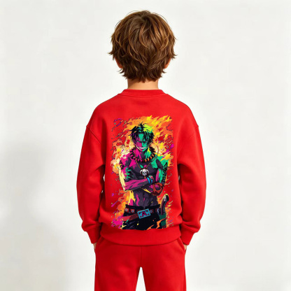 One Piece Ace Anime Graphic Crewneck Sweatshirt for Kids Cartoon Print Cotton Tee