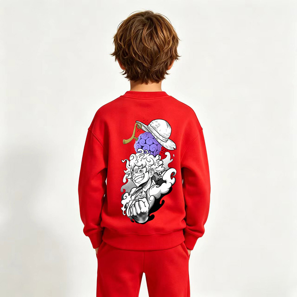 One Piece Luffy Anime Graphic Crewneck Sweatshirt for Kids Cartoon Print Cotton Tee