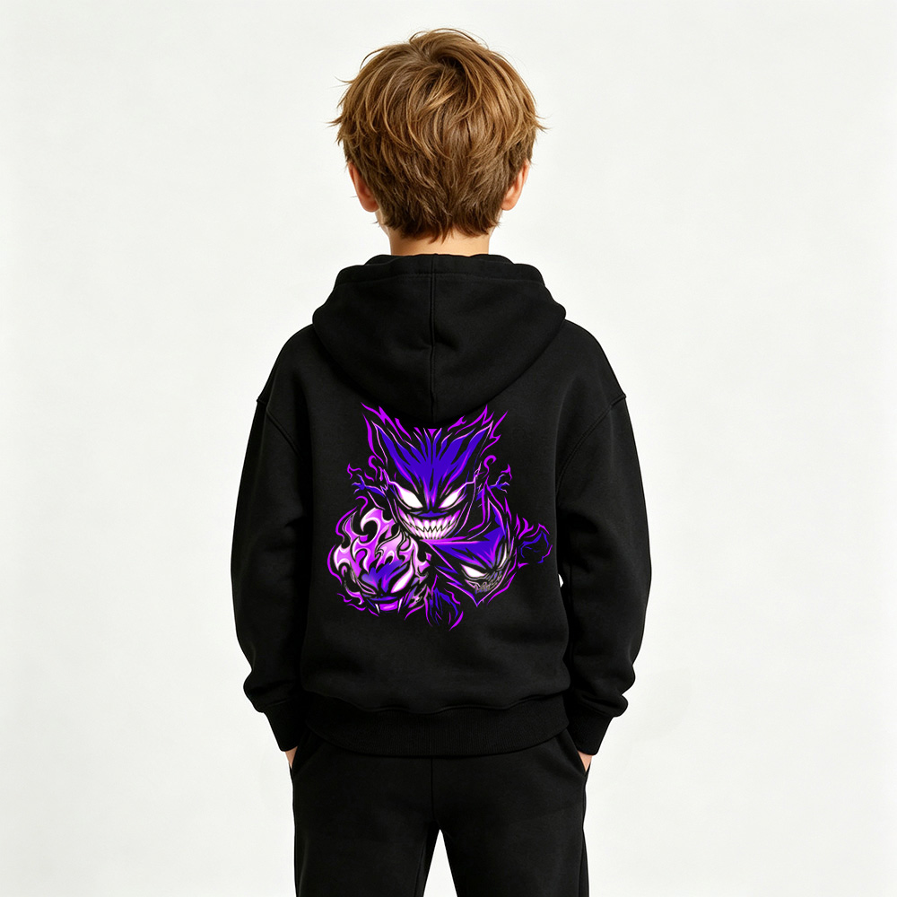 Pokémon Anime Graphic Hoodie for Gengar Kids Cartoon Print Cotton Tee