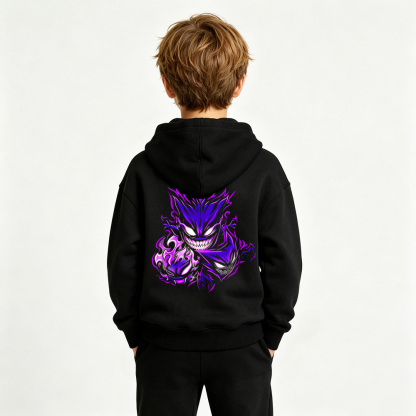 Pokémon Anime Graphic Hoodie for Gengar Kids Cartoon Print Cotton Tee