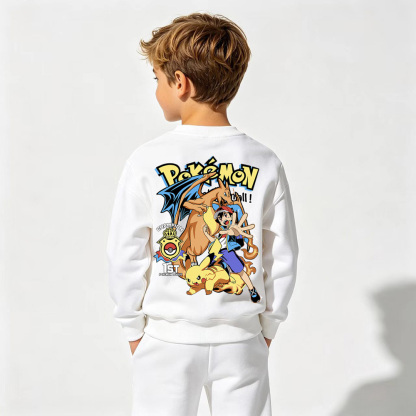 Pokémon Anime Graphic Crewneck Sweatshirt for Kids Cartoon Print Cotton Tee