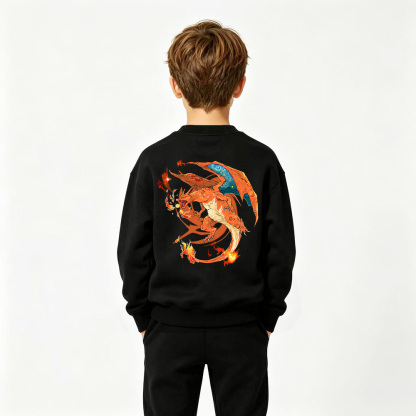 Pokémon Anime Graphic Crewneck Sweatshirt for Charizard Kids Cartoon Print Cotton Tee