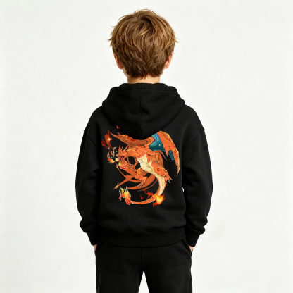 Pokémon Anime Graphic Hoodie for Charizard Kids Cartoon Print Cotton Tee