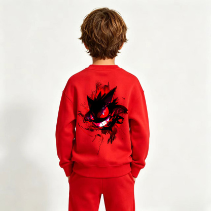 Pokémon Gengar Anime Graphic Crewneck Sweatshirt for Kids Cartoon Print Cotton Tee