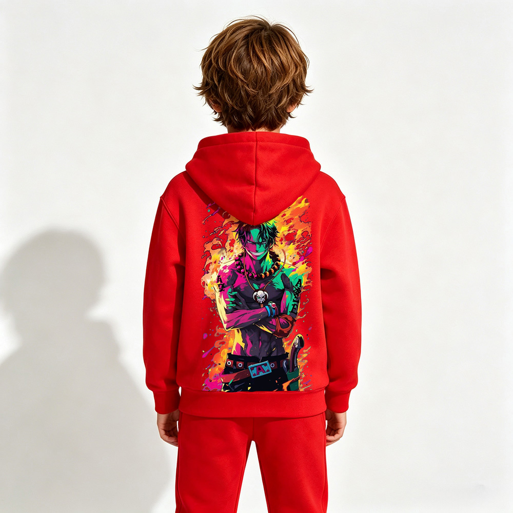 One Piece Ace Anime Graphic Hoodie for Kids Cartoon Print Cotton Tee