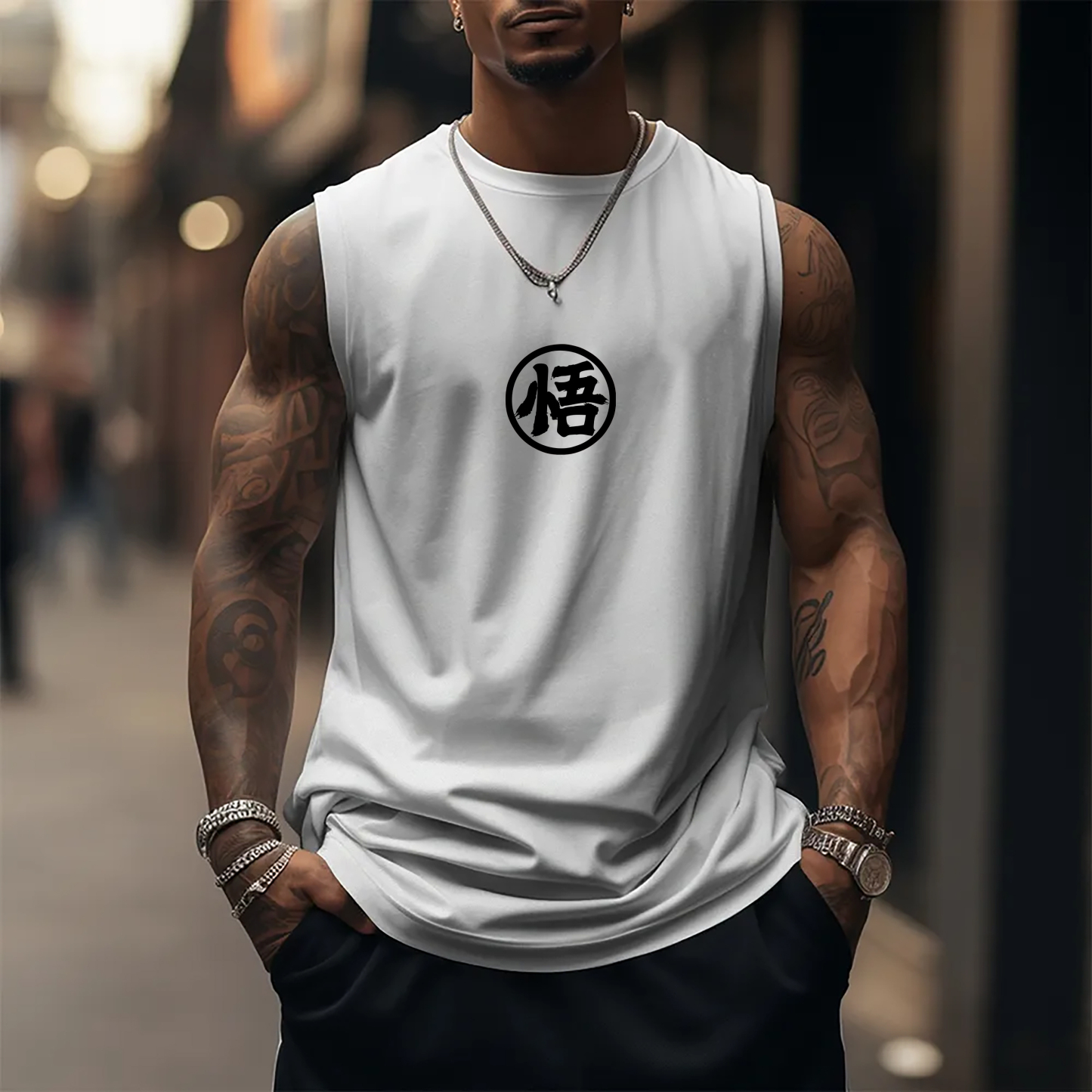 Oversized Anime Print Gym Tank Top