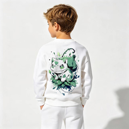 Pokémon Anime Graphic Crewneck Sweatshirt for Bulbasaur Kids Cartoon Print Cotton Tee