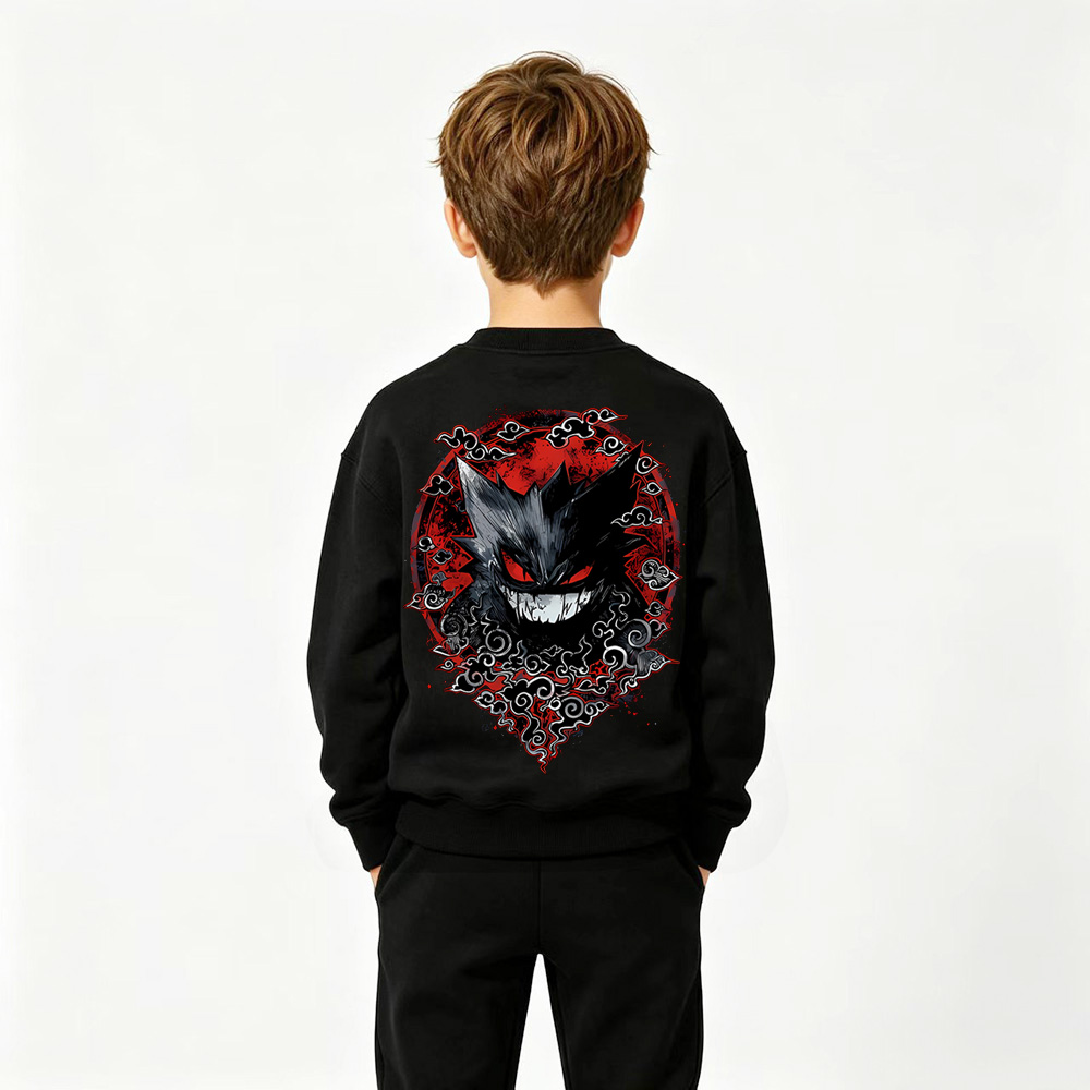Pokémon Gengar Anime Graphic Crewneck Sweatshirt for Kids Cartoon Print Cotton Tee