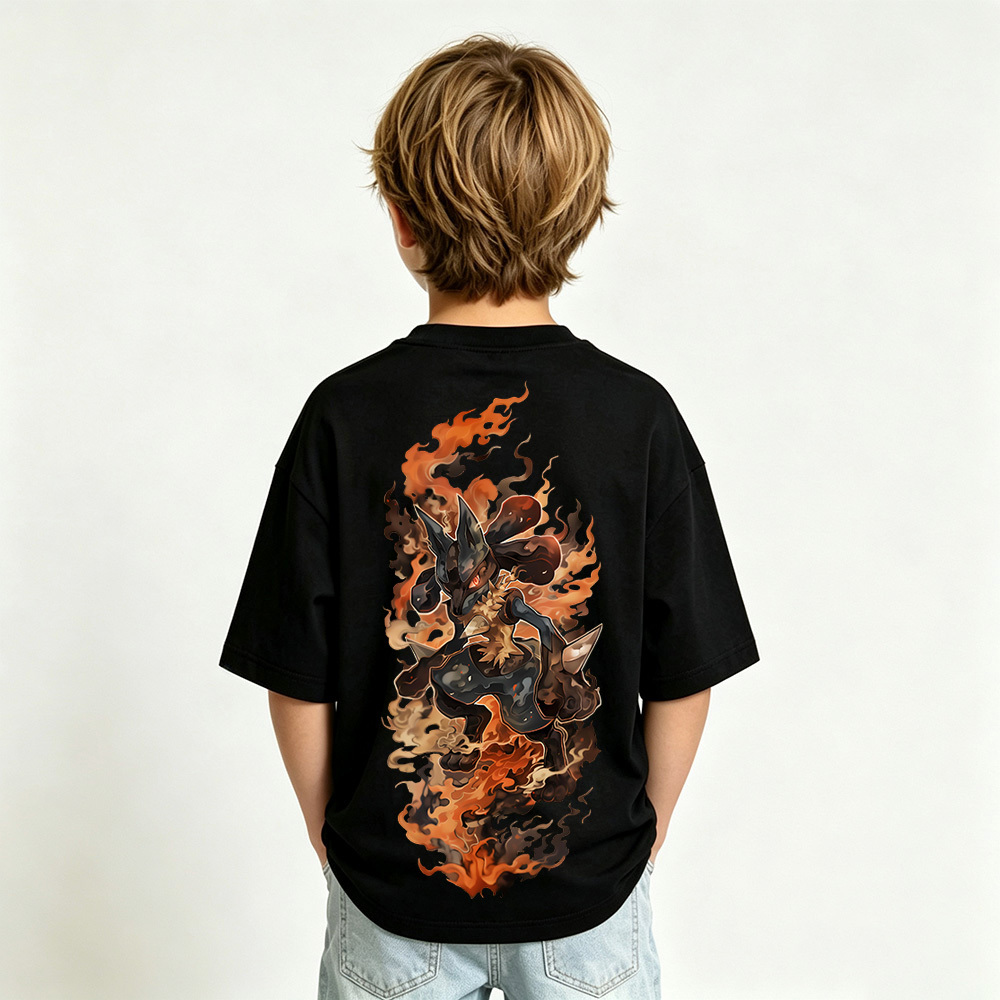Pokémon Anime Graphic T-Shirt for Lucario Kids Cartoon Print Cotton Tee