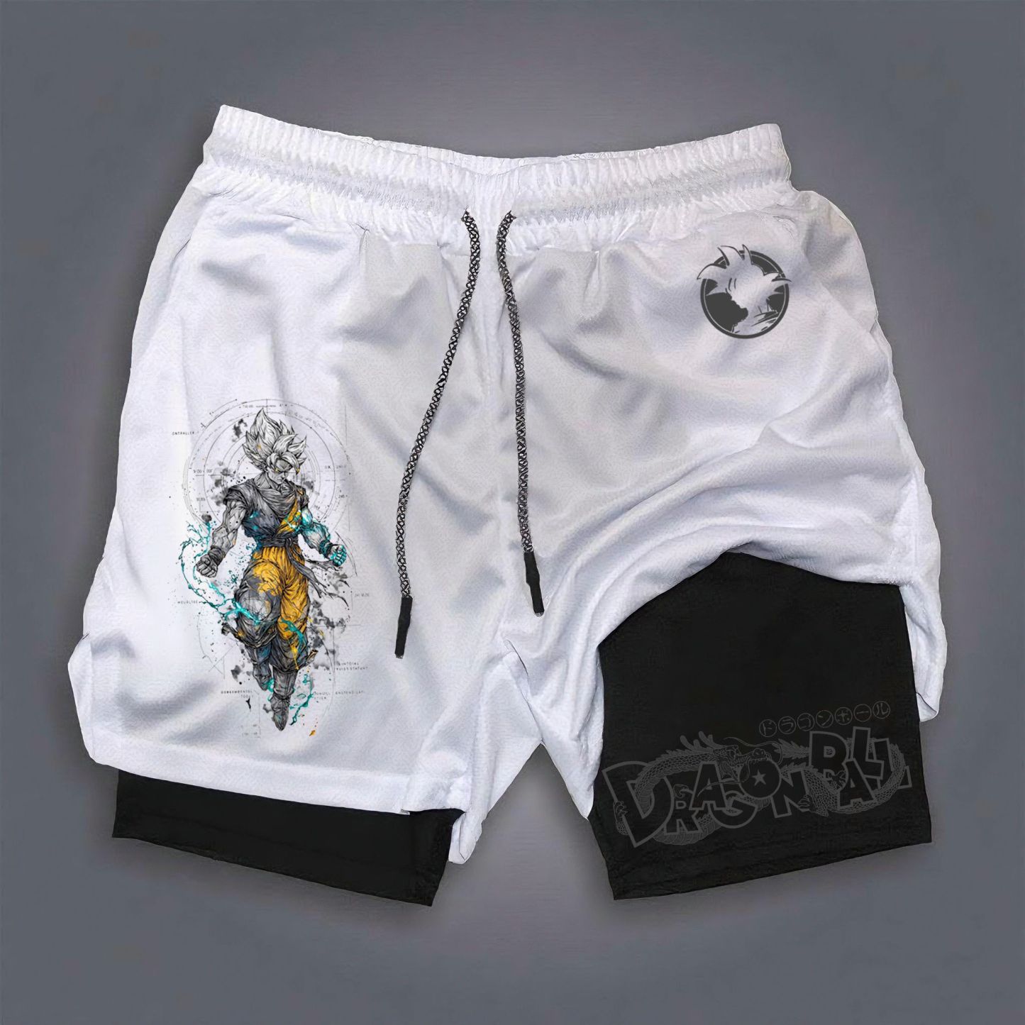 Men's Dragon Ball Anime Print Double Layer Gym Shorts