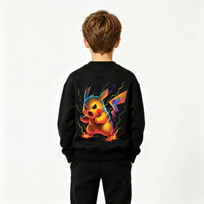 Pokémon Pikachu Anime Graphic Crewneck Sweatshirt for Kids Cartoon Print Cotton Tee