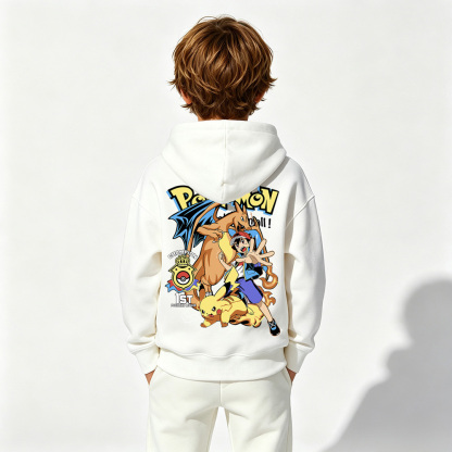 Pokémon Anime Graphic Hoodie for Kids Cartoon Print Cotton Tee