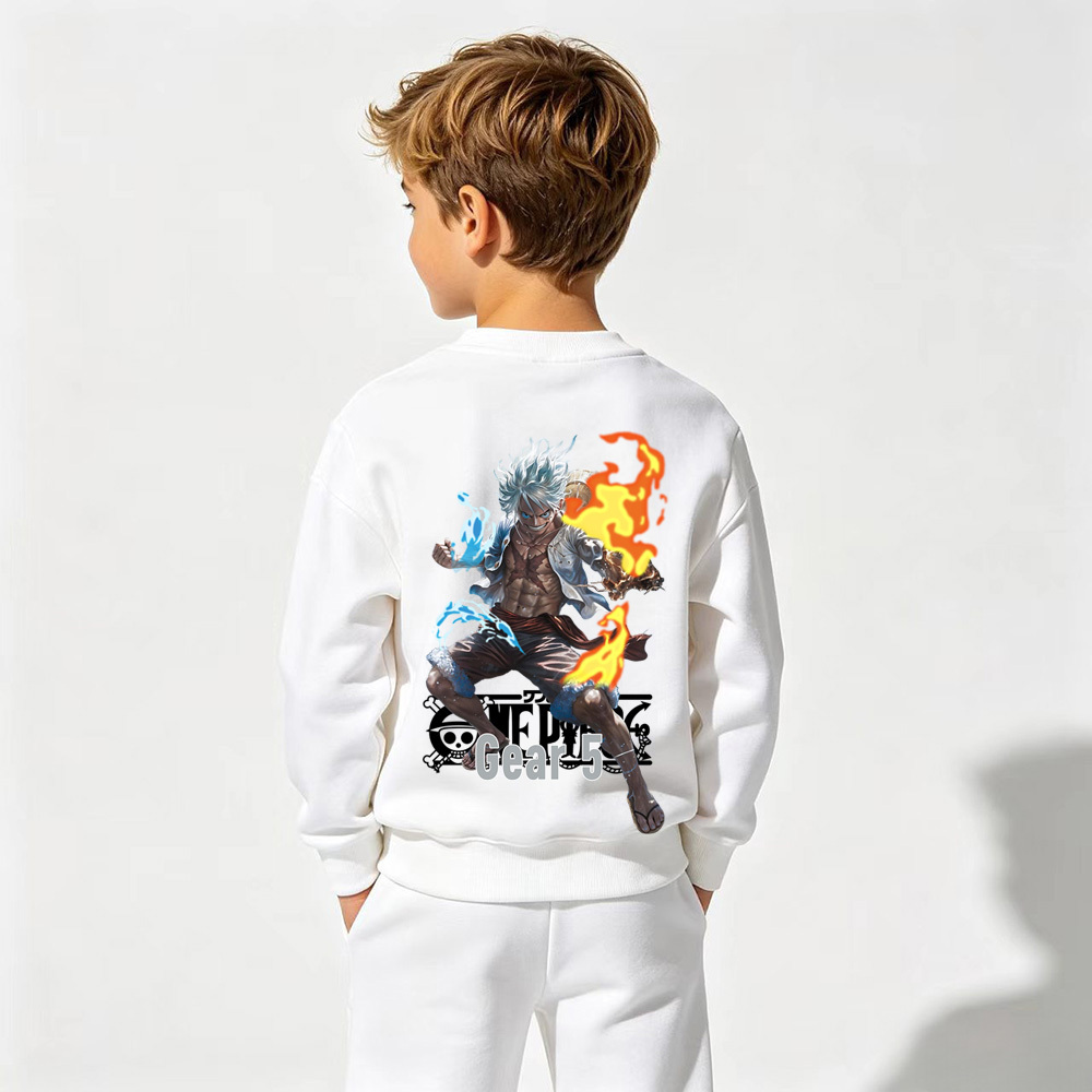 One Piece Anime Graphic Crewneck Sweatshirt for Gear 5 Luffy Kids Cartoon Print Cotton Tee