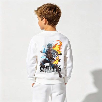 One Piece Anime Graphic Crewneck Sweatshirt for Gear 5 Luffy Kids Cartoon Print Cotton Tee