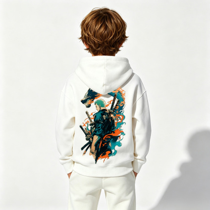 One Piece Anime Graphic Hoodie for Zoro Kids Cartoon Print Cotton Tee