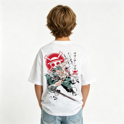 One Piece Anime Graphic T-Shirt for Zoro Kids Cartoon Print Cotton Tee