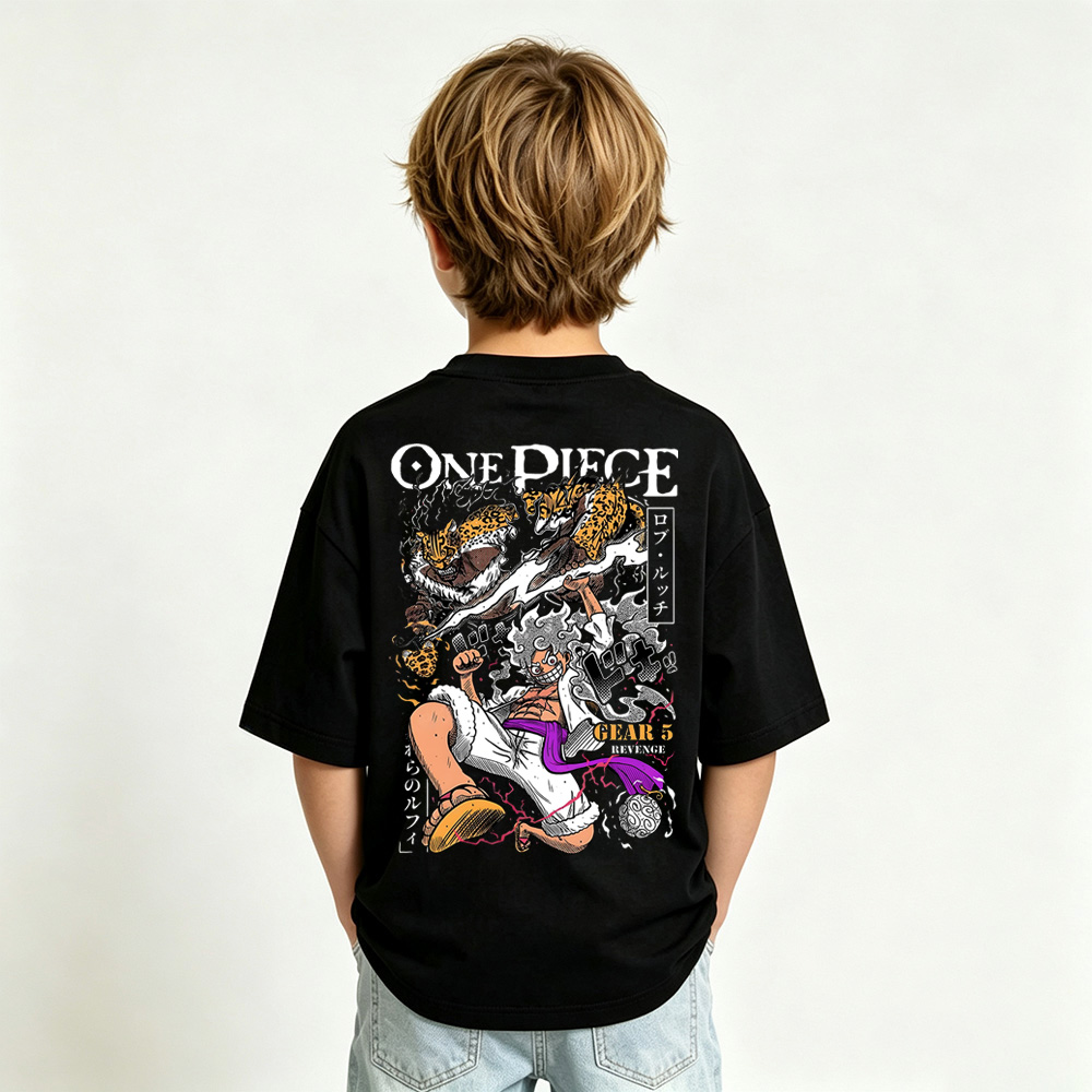 One Piece Anime Graphic T-Shirt for Gear 5 Luffy Kids Cartoon Print Cotton Tee