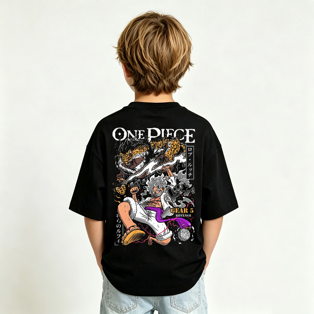 One Piece Anime Graphic T-Shirt for Gear 5 Luffy Kids Cartoon Print Cotton Tee