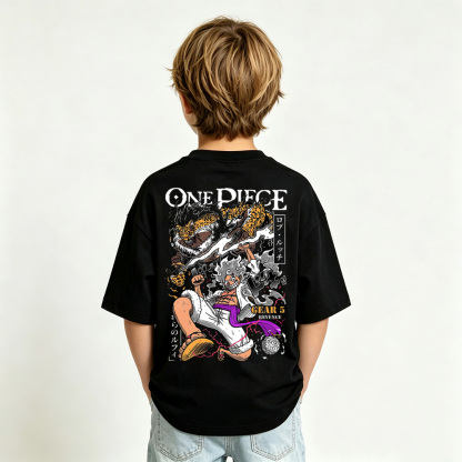 One Piece Anime Graphic T-Shirt for Gear 5 Luffy Kids Cartoon Print Cotton Tee