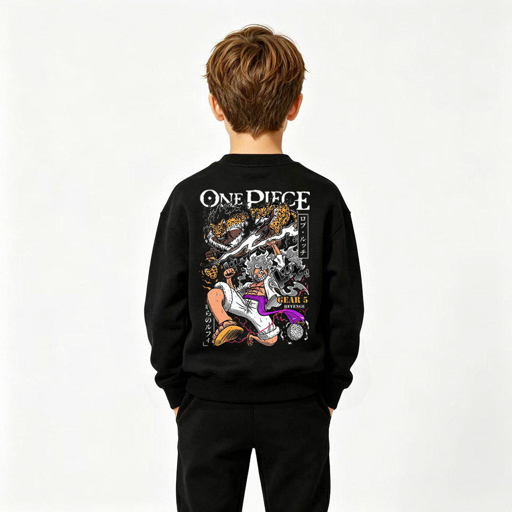 One Piece Anime Graphic Crewneck Sweatshirt for Gear 5 Luffy Kids Cartoon Print Cotton Tee