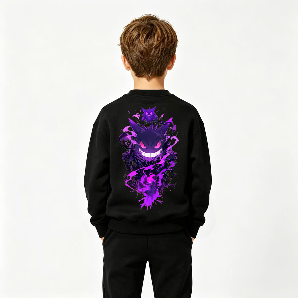 Pokémon Anime Graphic Crewneck Sweatshirt for Gengar Kids Cartoon Print Cotton Tee