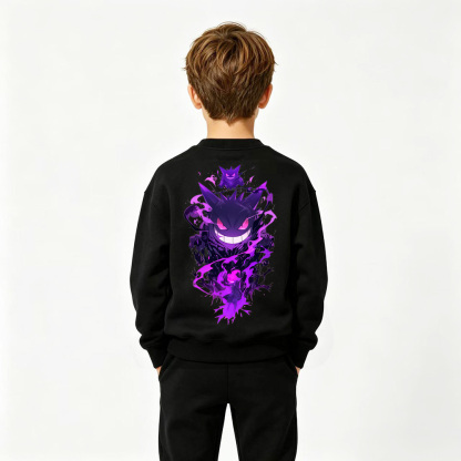 Pokémon Anime Graphic Crewneck Sweatshirt for Gengar Kids Cartoon Print Cotton Tee
